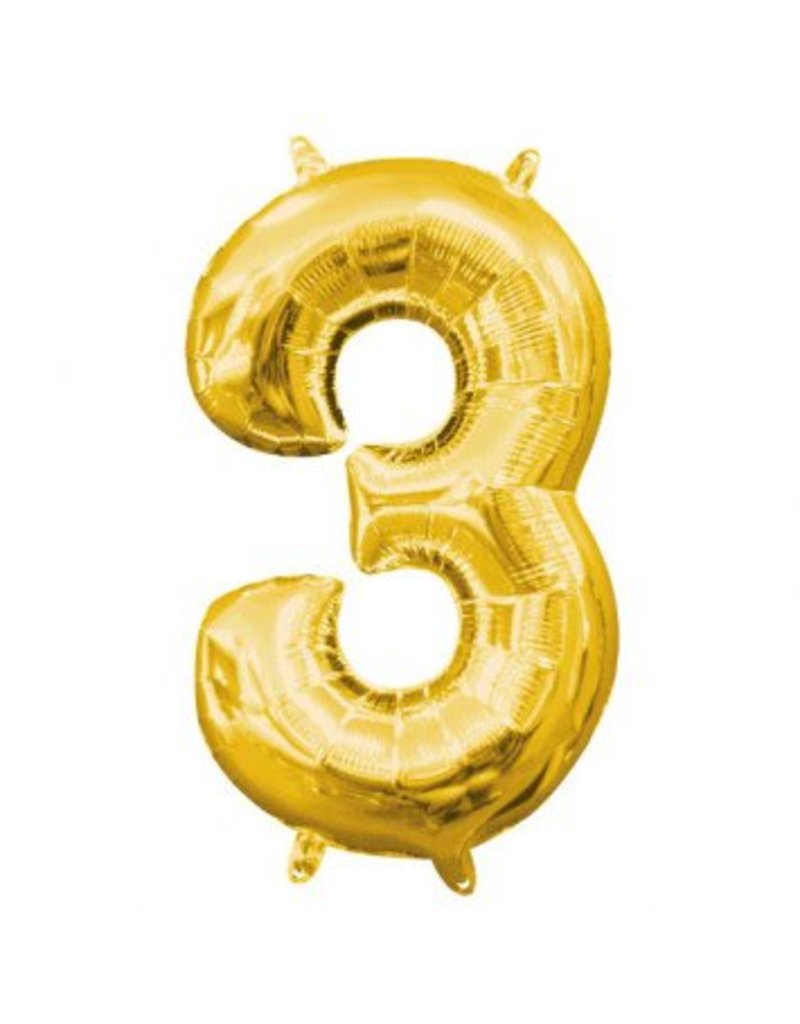 Air-Filled Number "3"- Gold 14" Balloon (Will Not Float)