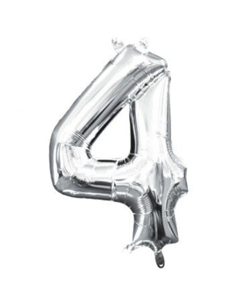 Air-Filled Number "4"- Silver 14" Balloon (Will Not Float)