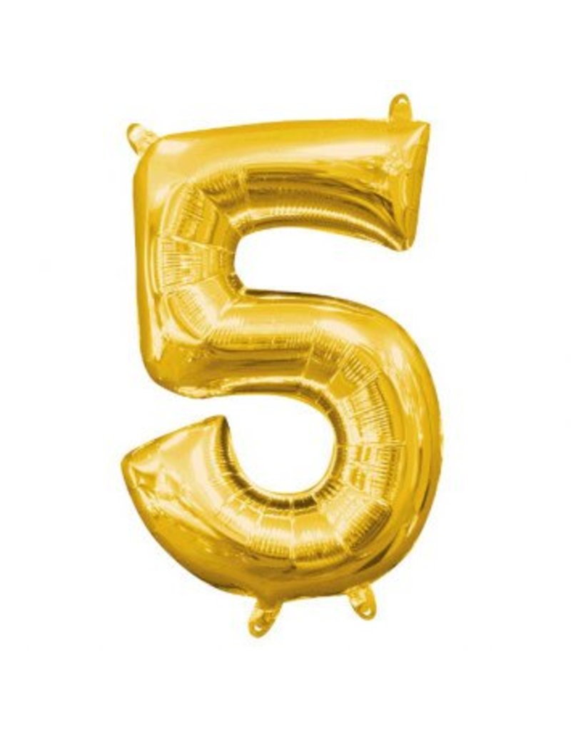 Air-Filled Number "5"- Gold 14" Balloon (Will Not Float)