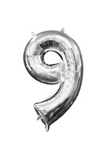Air-Filled Number "9"- Silver 14" Balloon (Will Not Float)