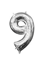 Air-Filled Number "9"- Silver 16" Balloon (Will Not Float)