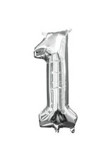 Air-Filled Number "1"- Silver 14" Balloon (Will Not Float)