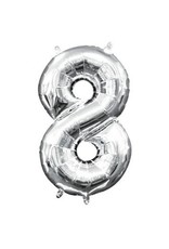 Air-Filled Number "8"- Silver 14" Balloon (Will Not Float)
