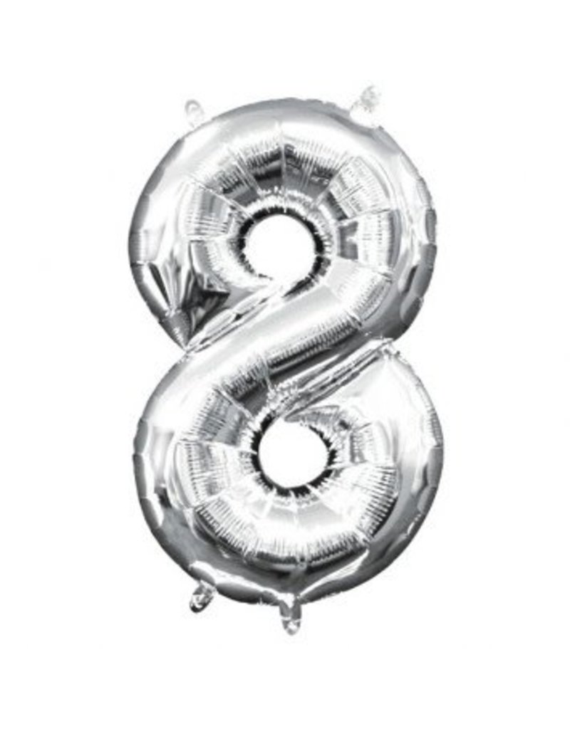 Air-Filled Number "8"- Silver 14" Balloon (Will Not Float)