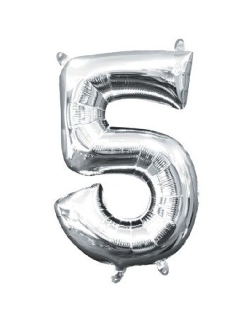 Air-Filled Number "5"- Silver 14" Balloon (Will Not Float)