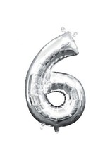 Air-Filled Number "6"- Silver 14" Balloon (Will Not Float)