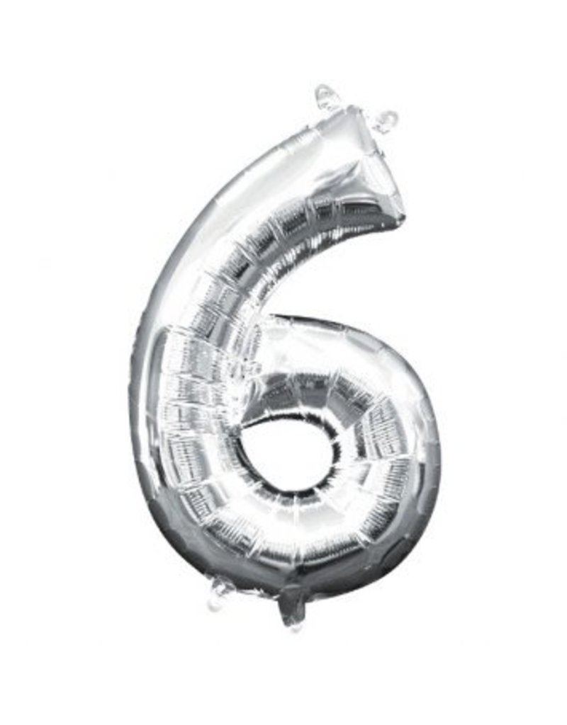 Air-Filled Number "6"- Silver 14" Balloon (Will Not Float)