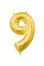 Air-Filled Number "9"- Gold 14" Balloon (Will Not Float)