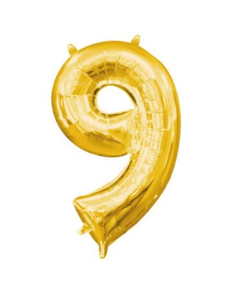 Air-Filled Number "9"- Gold 14" Balloon (Will Not Float)