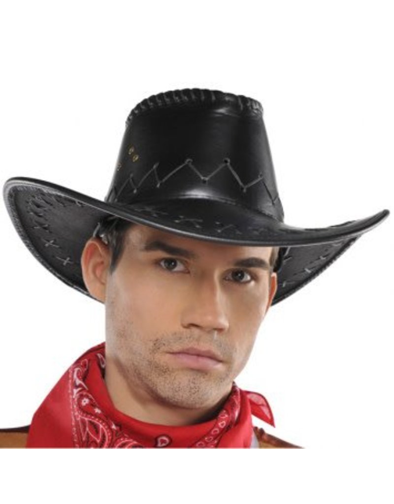 Black Faux Leather Cowboy Hat
