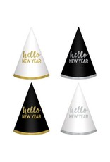 New Year's Cone Hats - Black, Silver, Gold (6)