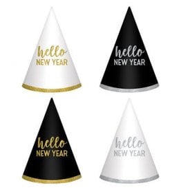 New Year's Cone Hats - Black, Silver, Gold (6)