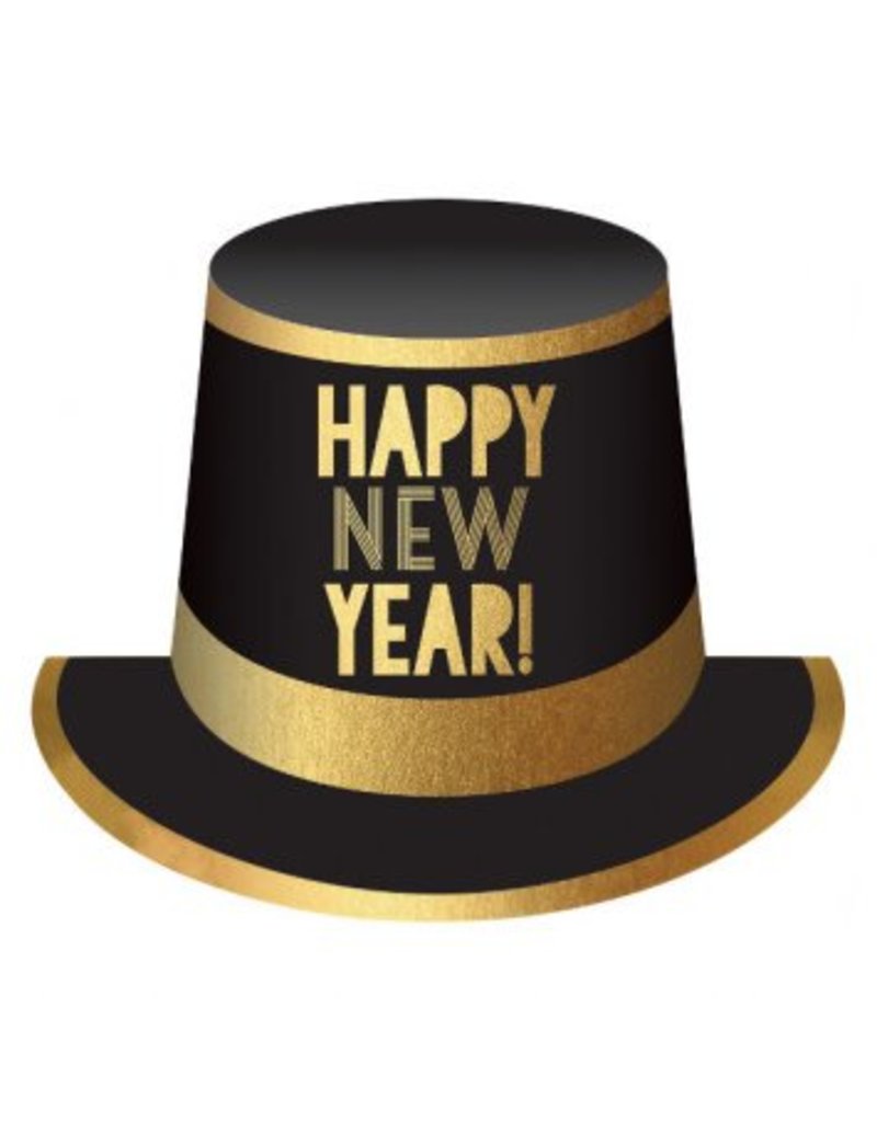 Happy New Year Top Hat - Black, Gold 