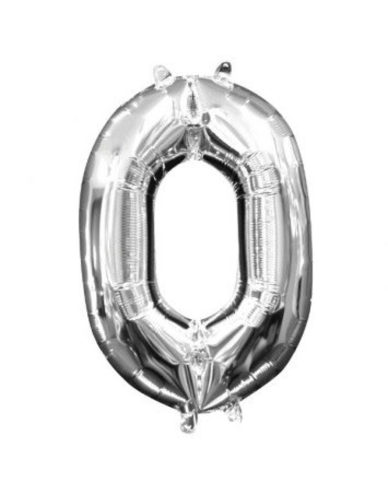 Air-Filled Number "0"- Silver 14" Balloon (Will Not Float)