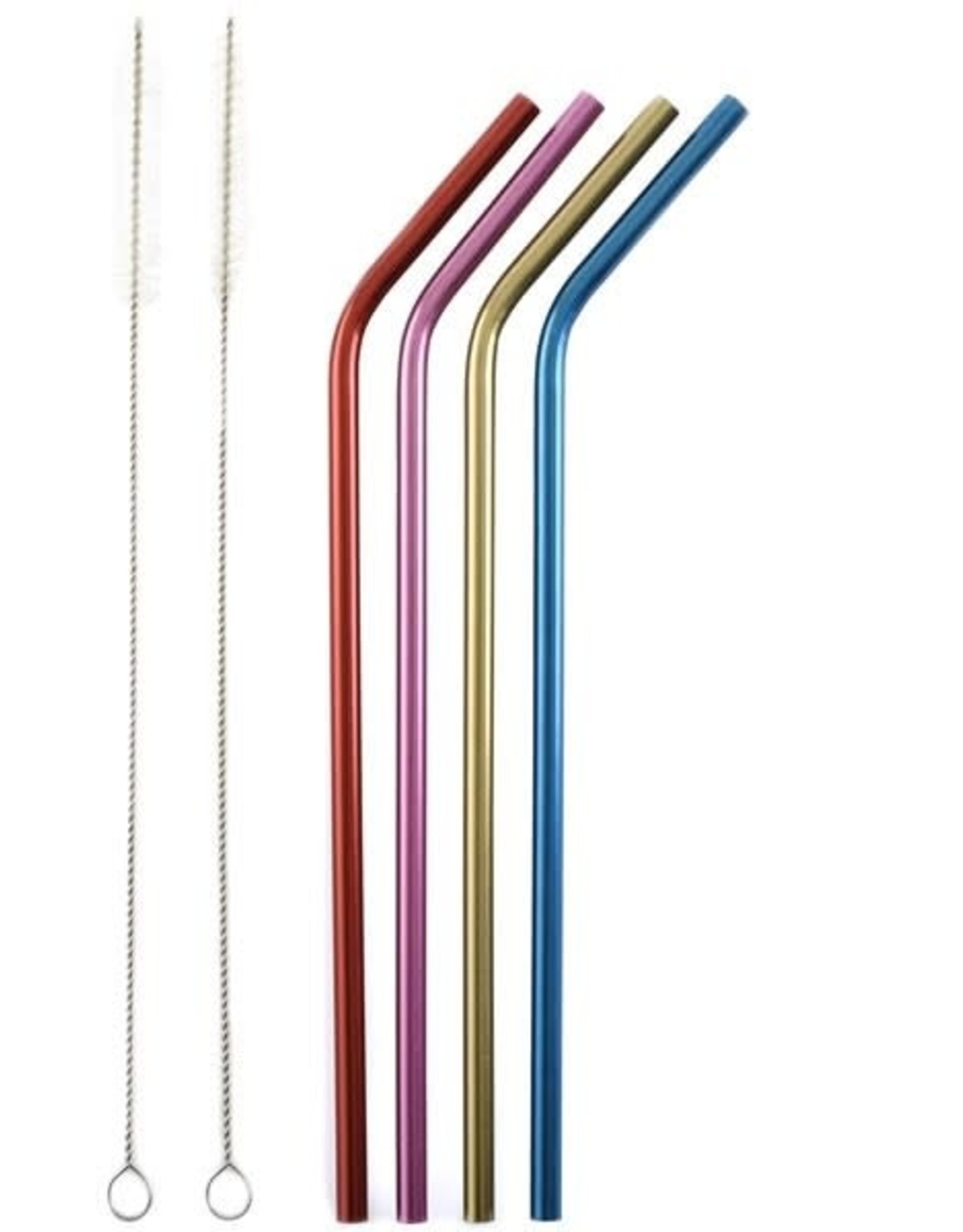 4 STAINLESS STEEL METALLIC DRINKING STRAWS W/2 CLEANING BRUSHES