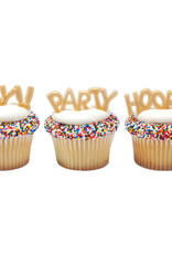 Gold Balloon Word Cupcake Toppers (12/pkg)