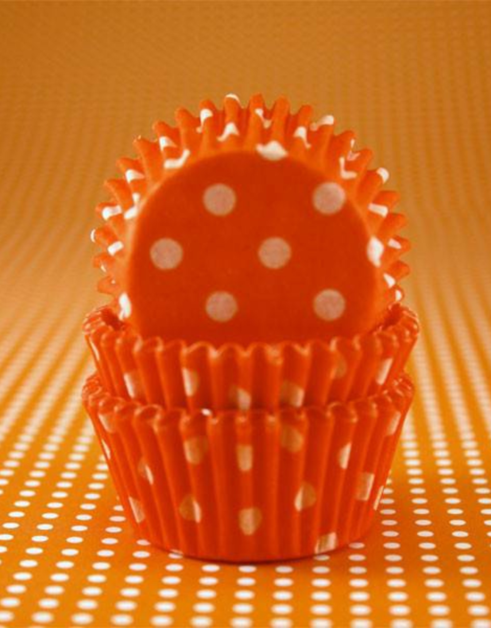 Orange Polka Dot Baking Cups Mini (40-50ct)