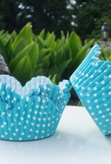 Turquoise Dot Flower Baking Cups