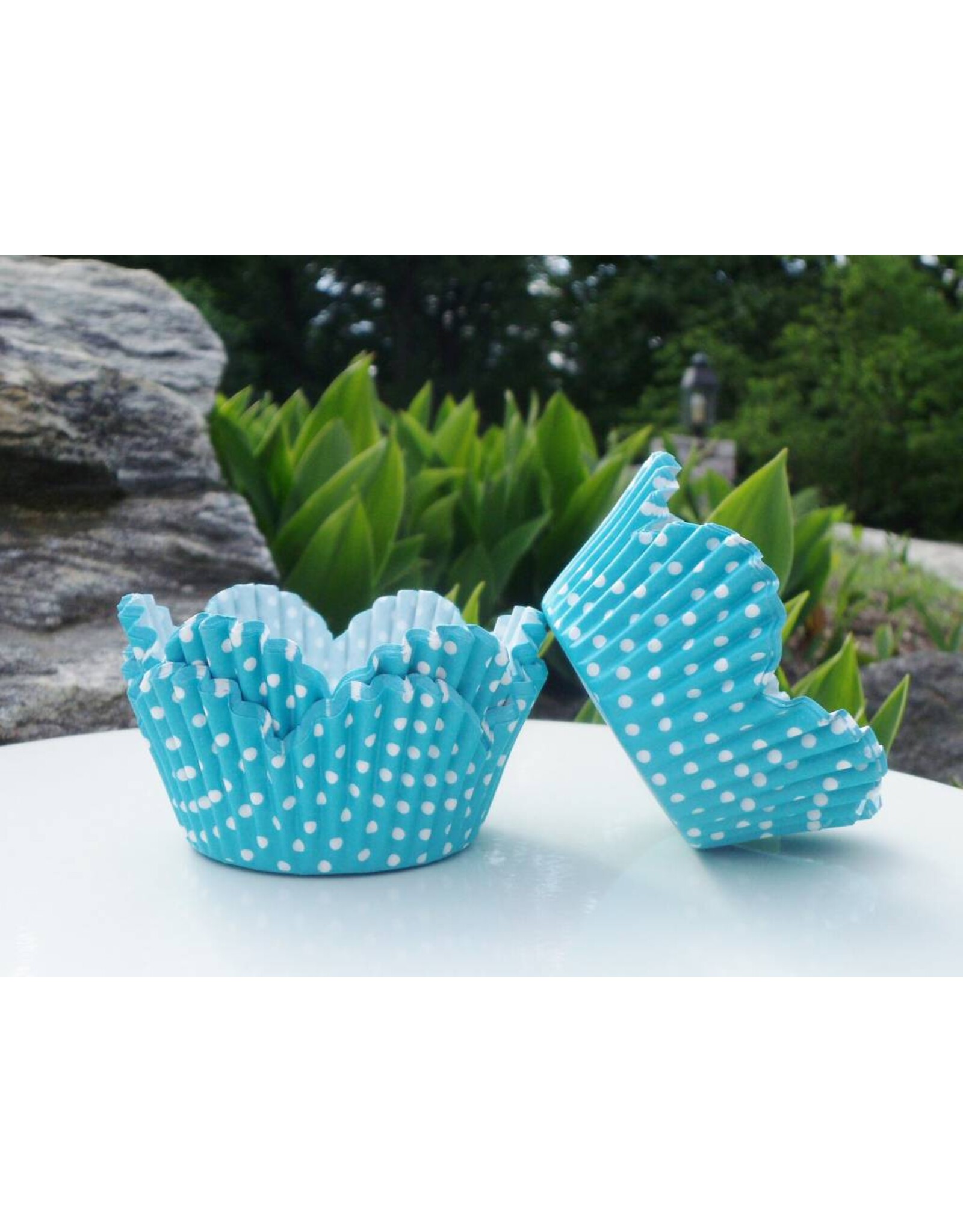 Turquoise Dot Flower Baking Cups