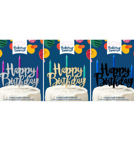 Happy Birthday Candle Holder Cake Topper(Black,Silver or Gold)