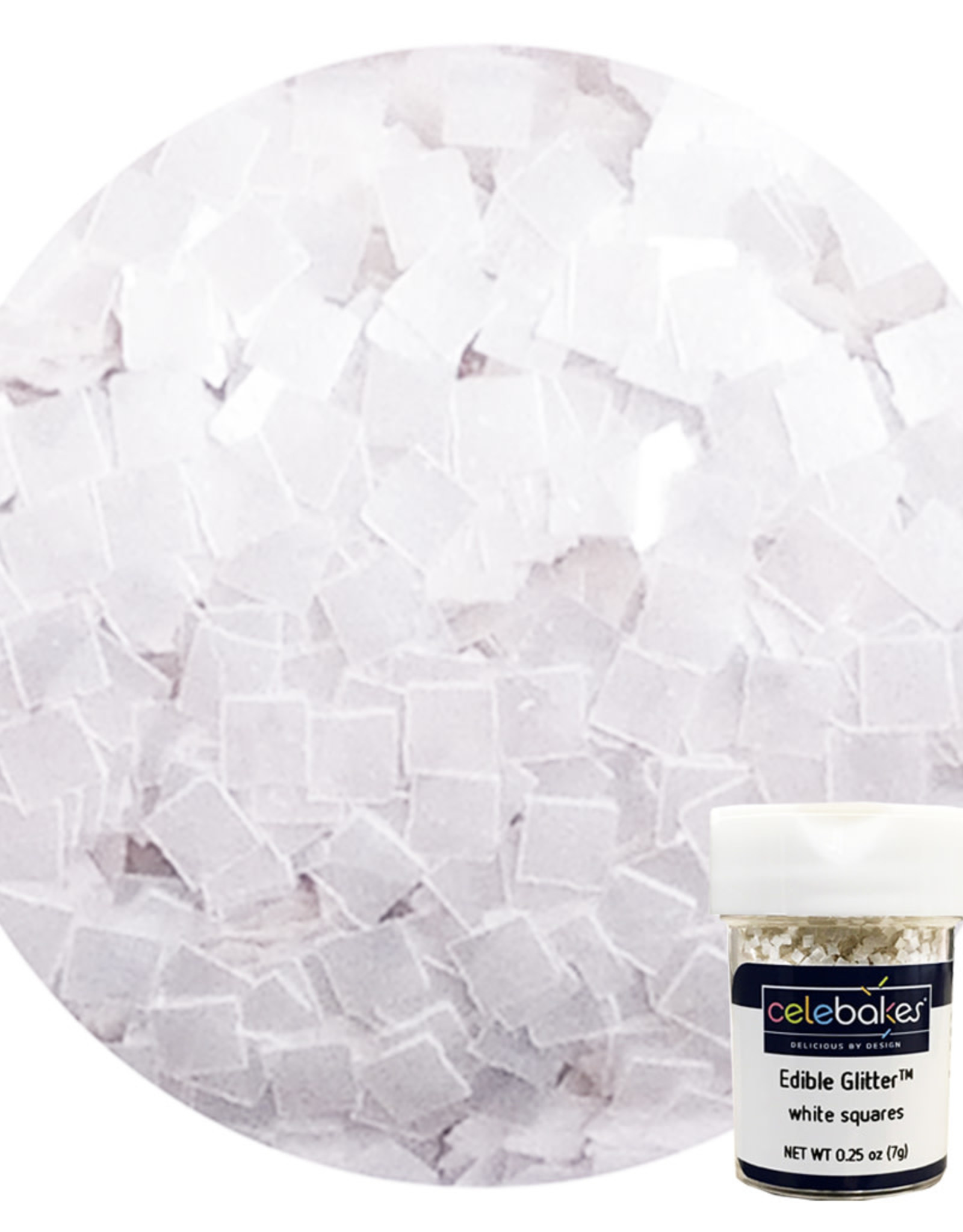 Square Edible Glitter Flakes - White (.25oz)