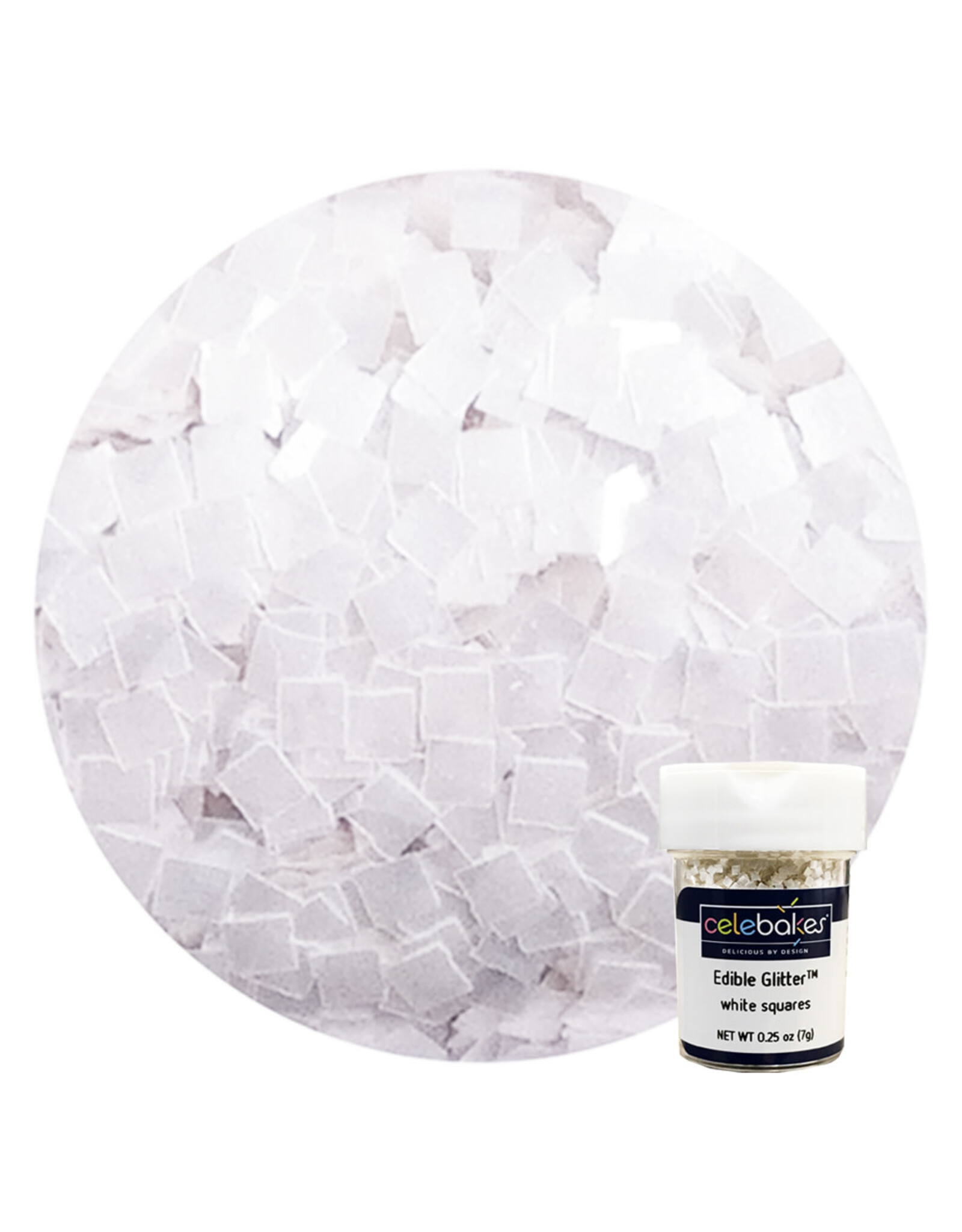 Square Edible Glitter Flakes - White (.25oz)