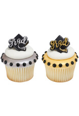 Grad Hat with Foil Cupcake Rings (12/pkg)