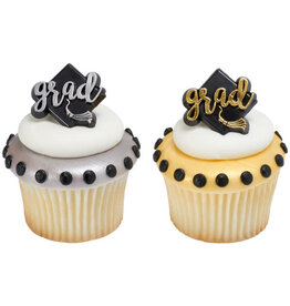 Grad Hat with Foil Cupcake Rings (12/pkg)