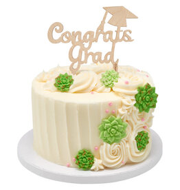 "Congrats Grad" Wood Cake Topper Pick