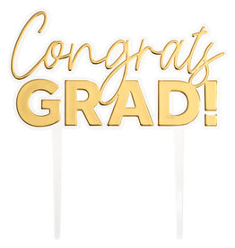 "Congrats Grad" Gold Cake Topper Pick