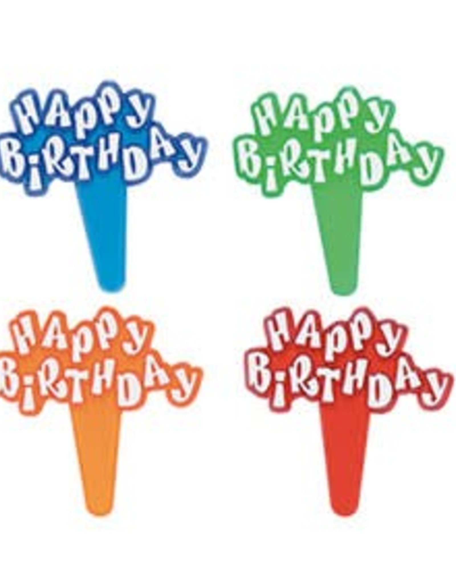 Happy Birthday Jewel Picks (red,blue,orange,green) 12/pkg