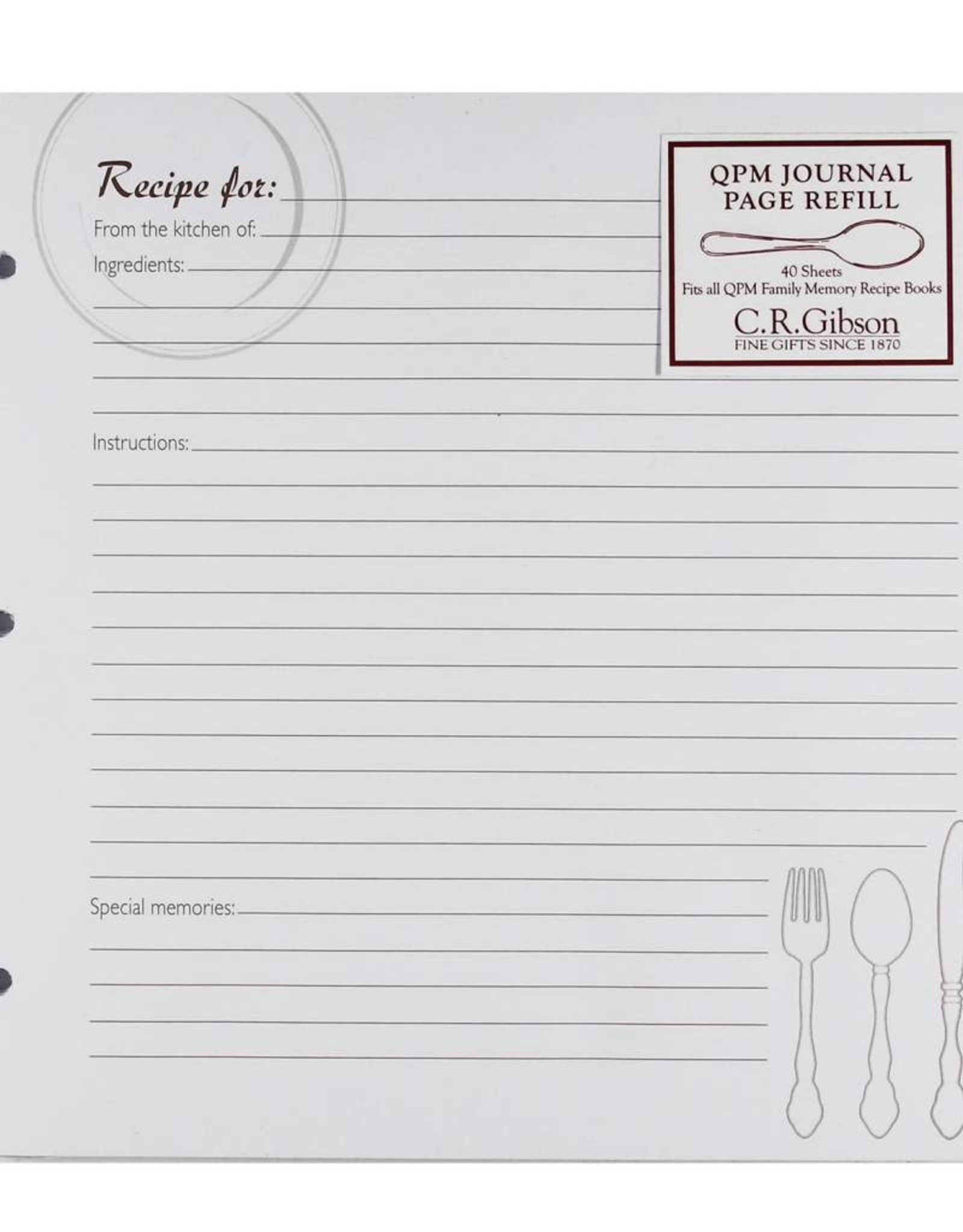 Recipe Journal Page Refill (QPM)