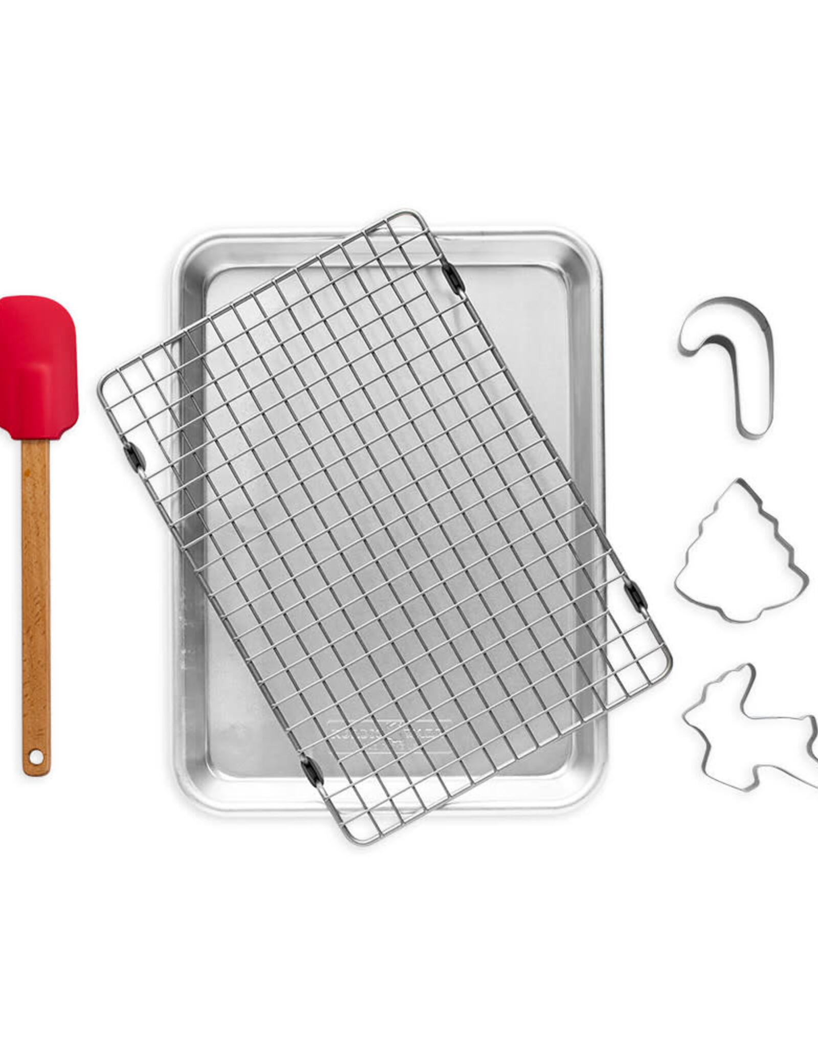 Quarter Sheet with Rack, Holiday Cookie Cutters and Spatula