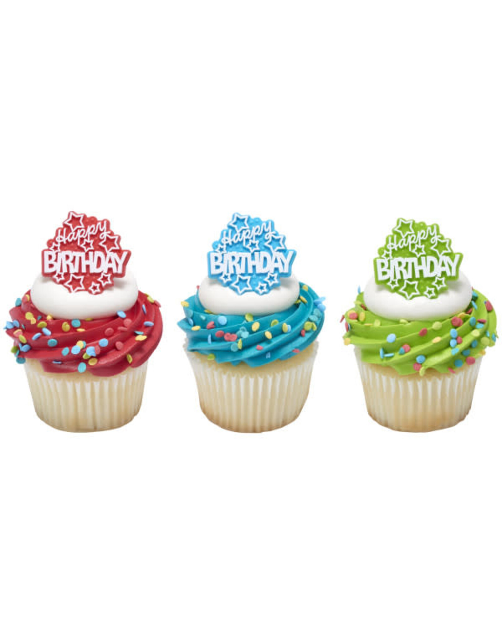 Happy Birthday Stars Cupcake Rings (12ct)