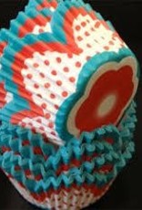 Red and Turquoise Flower Baking Cups (30-40ct)