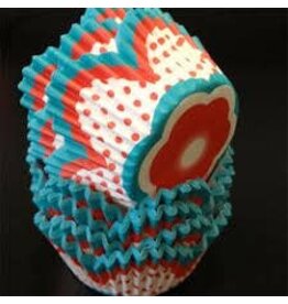 Red and Turquoise Flower Baking Cups (30-40ct)