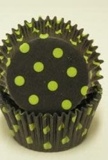 Black and Lime Green Polka Dot Baking Cups