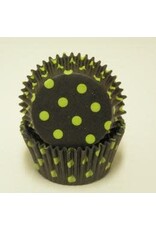 Black and Lime Green Polka Dot Baking Cups