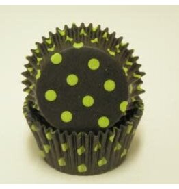 Black and Lime Green Polka Dot Baking Cups