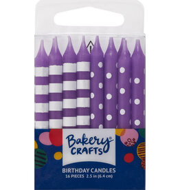 Purple and White - Stripes & Dots Candles (16 count)