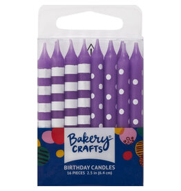 Purple and White - Stripes & Dots Candles (16 count)