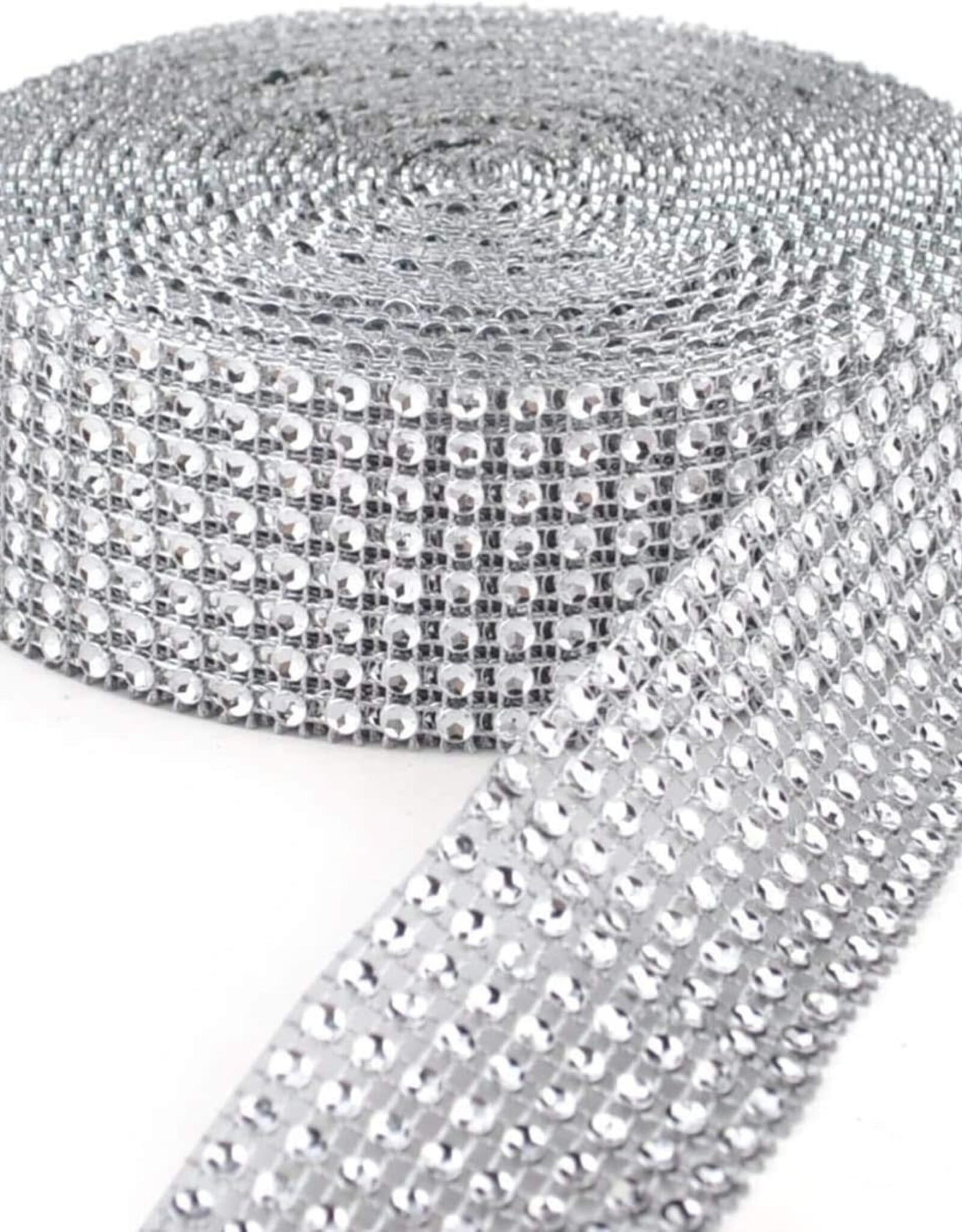 Silver Rhinestone Diamond Mesh Ribbon (3 Feet X 4.5 Inch)