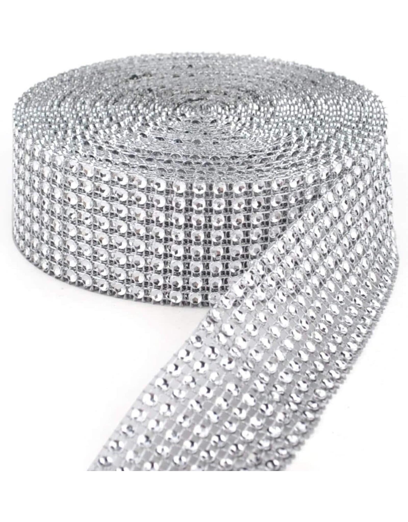Silver Rhinestone Diamond Mesh Ribbon (3 Feet X 4.5 Inch)