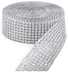 Silver Rhinestone Diamond Mesh Ribbon (3 Feet X 4.5 Inch)