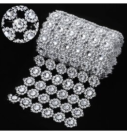 Preimum Silver Rhinestone Diamond Mesh Ribbon (2 Feet X 4 Inch)