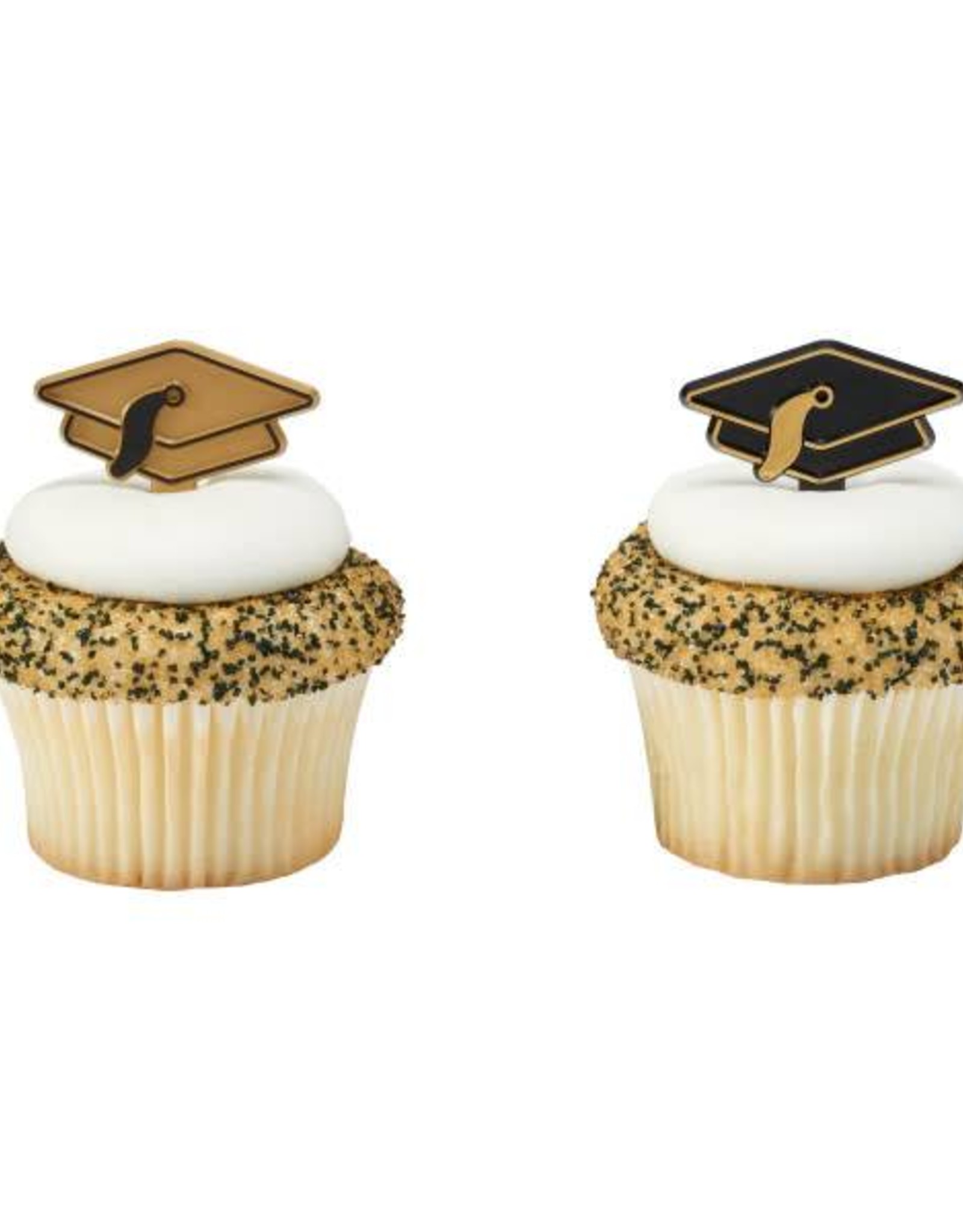 Black and Gold Grad Hat Picks (12/pkg) Sweet Baking Supply