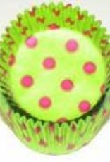 Lime with Hot Pink Polka Dots Baking Cups (30-35ct)