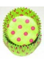 Lime with Hot Pink Polka Dots Baking Cups (30-35ct)