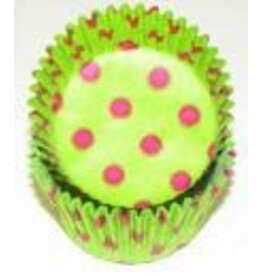 Lime with Hot Pink Polka Dots Baking Cups (30-35ct)