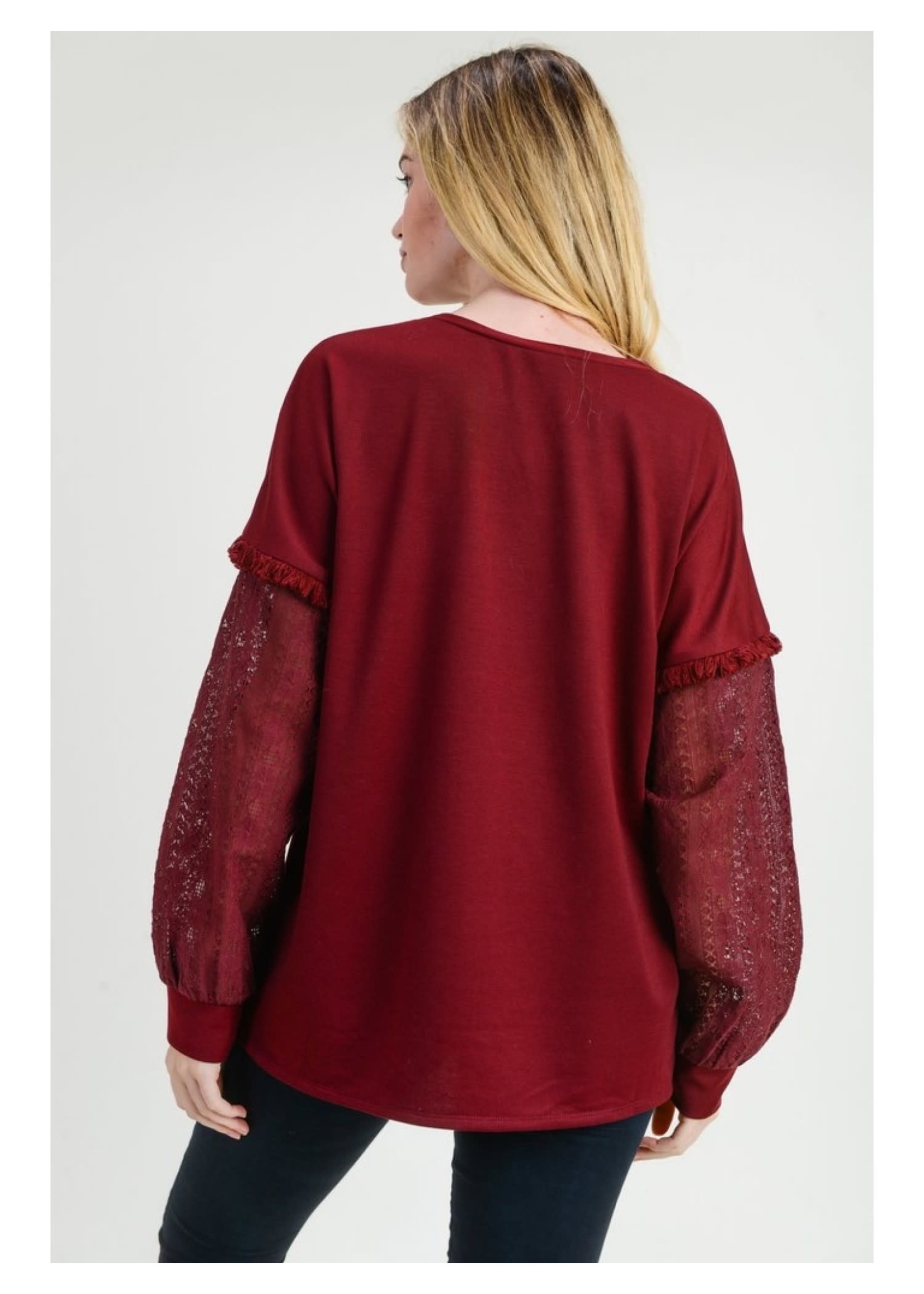 Pullover Top With Lace Long Sleeves
